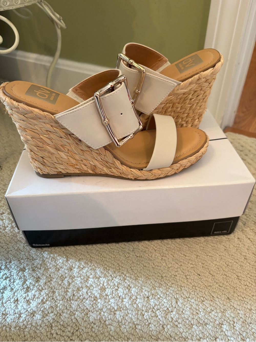 DV by Dolce Vita Cream Woven Espadrille Wedge Slides with Buckle